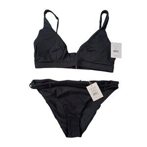 Andie Swim Bikini Set Large Tahiti Top Riviera Bottom Eco Nylon Black NWT